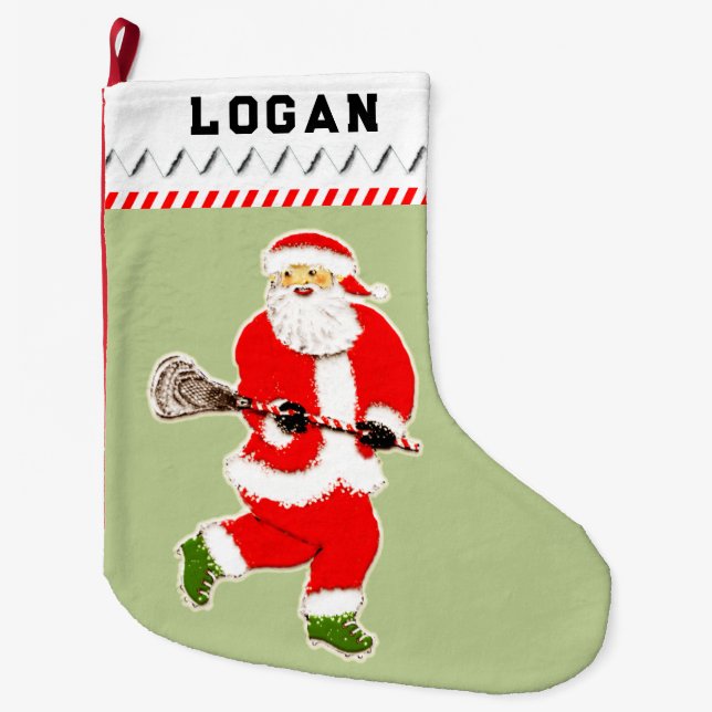 Grande Chaussette De Noël Cadeau de vacances Lacrosse (Devant)