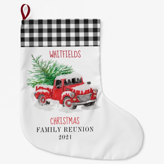 Grande Chaussette De Noël Camion rouge familial personnalisé (Devant)
