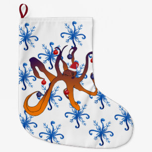Grande Chaussette De Noël Caricature à la pieuvre de Noël