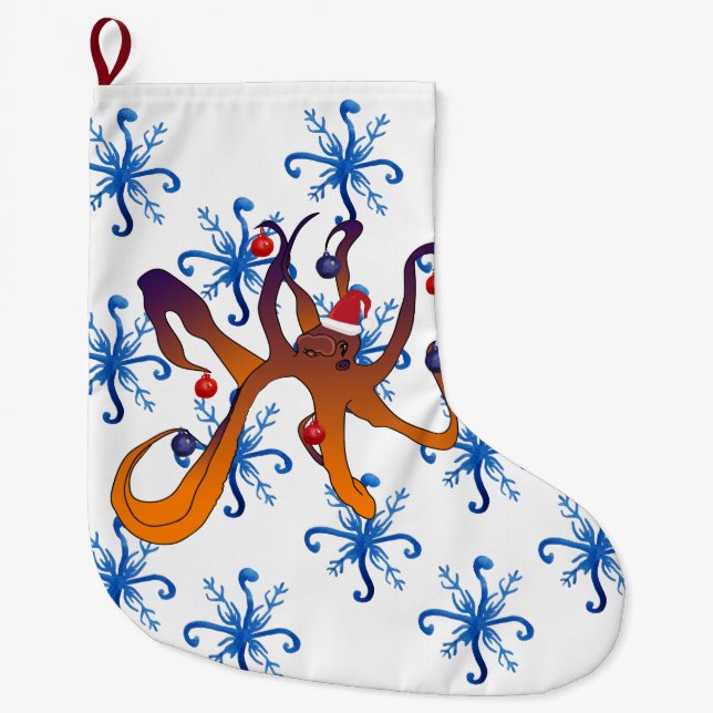 Grande Chaussette De Noël Caricature à la pieuvre de Noël (Devant)