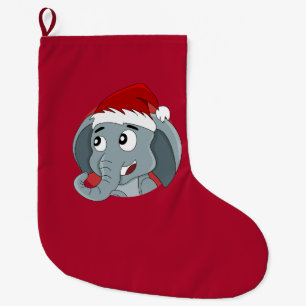 Grande Chaussette De Noël Caricature d'éléphant de Noël Stocking