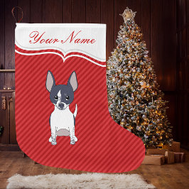 Grande Chaussette De Noël Caricature noir blanc souriant Chihuahua Chiot Chi
