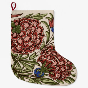 Grande Chaussette De Noël Carreau de fleur d'œillet Art antique rustique De