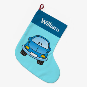 Grande Chaussette De Noël Cartoon bleu Voiture de Noël Stocker