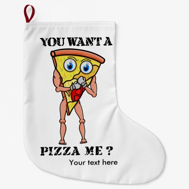 Grande Chaussette De Noël Cartoon Trash Talking Pizza Boxing (Devant)