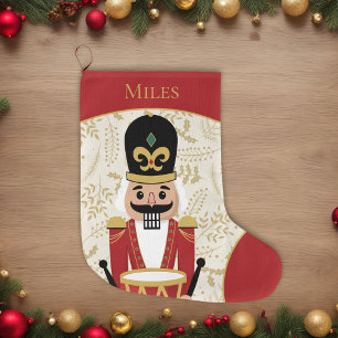 Grande Chaussette De Noël Casse-noix Whimsical Rouge et Beige