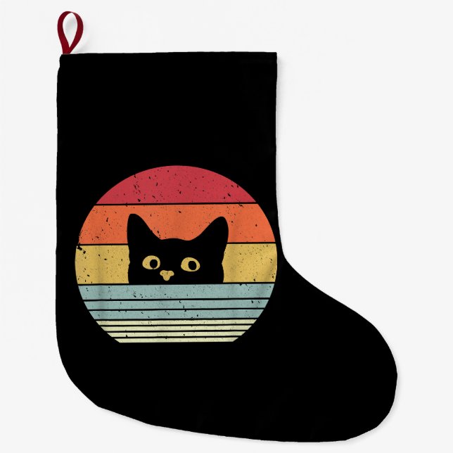 Grande Chaussette De Noël Cat Shirt. Retro Style (Devant)