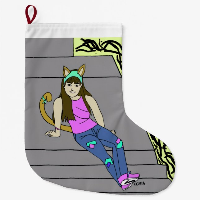 Grande Chaussette De Noël catgirl (Devant)