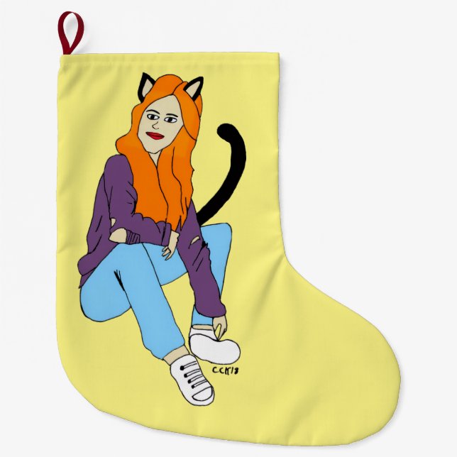 Grande Chaussette De Noël catgirl (Devant)