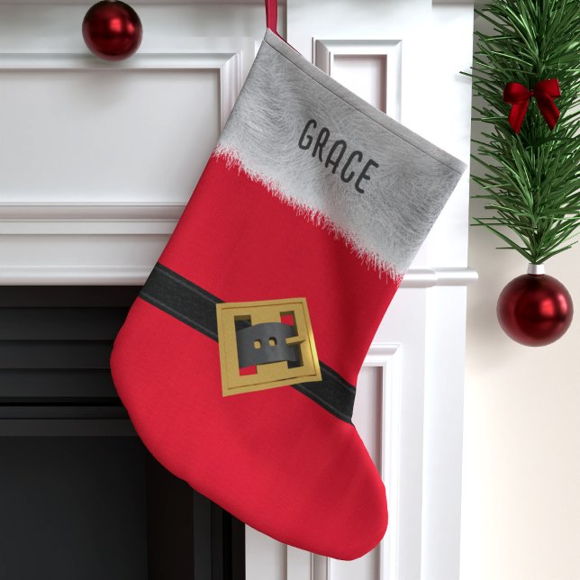 Grande Chaussette De Noël Ceinture Père Noël Rouge Monogramme Traditionnelle (Just add your name and hang it high)