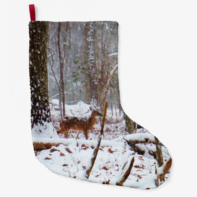Grande Chaussette De Noël Cerf à queue blanche en neige (Devant)