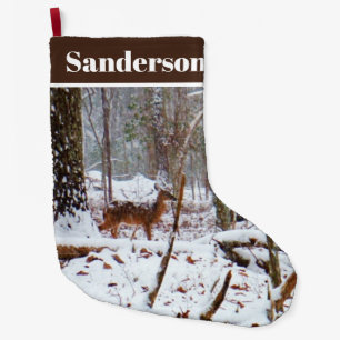 Grande Chaussette De Noël Cerf à queue blanche en neige Grande réserve de No