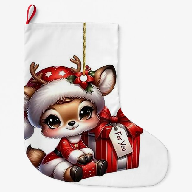 Grande Chaussette De Noël Cerf de Noël (Devant)