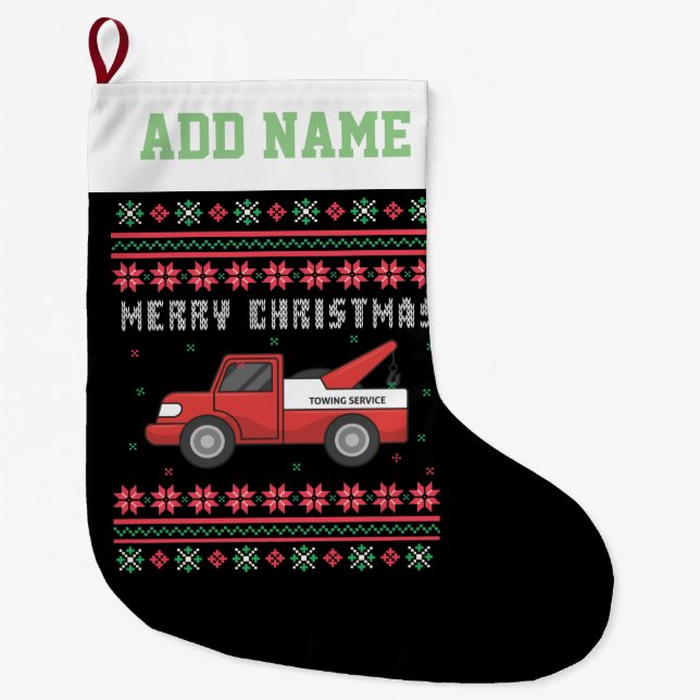 Grande Chaussette De Noël Chandail de Noël moche de camion (Devant)