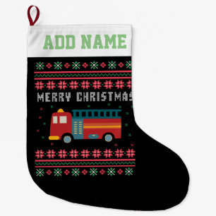 Grande Chaussette De Noël Chandail de Noël moche de camion-feu