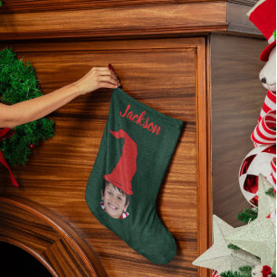 Grande Chaussette De Noël Chapeau d'elfe vert foncé amusant & Photo & Nommé