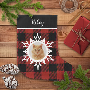 Grande Chaussette De Noël Chat de Noël Snowy Buffalo Plaid