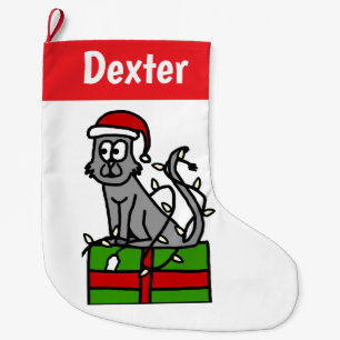 Grande Chaussette De Noël Chat gris personnalisable