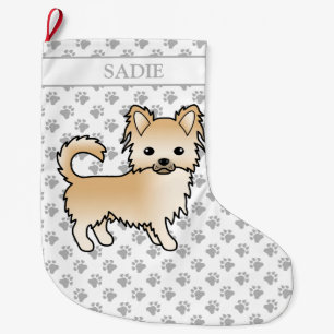 Grande Chaussette De Noël Chat long Fawn Chihuahua Dessin et nom