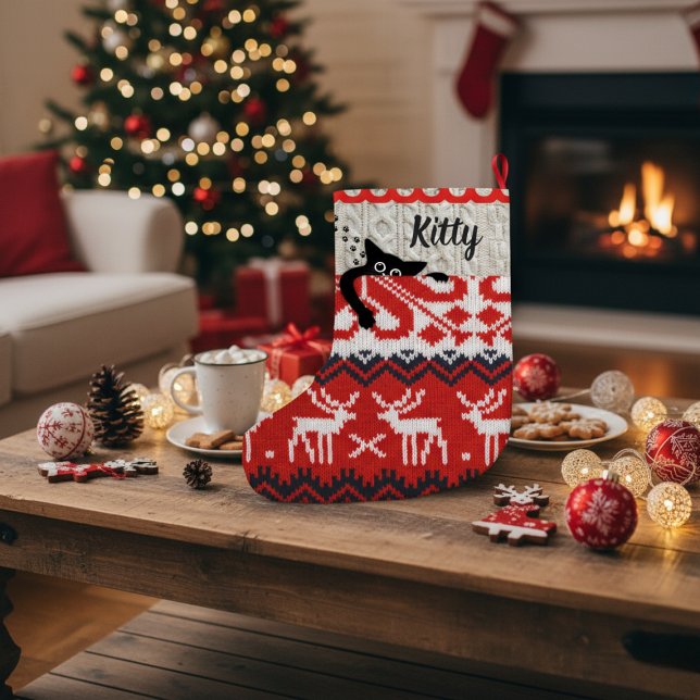 Grande Chaussette De Noël Chat personnalisé Noël Stocker Nom personnalisé (Créateur téléchargé)