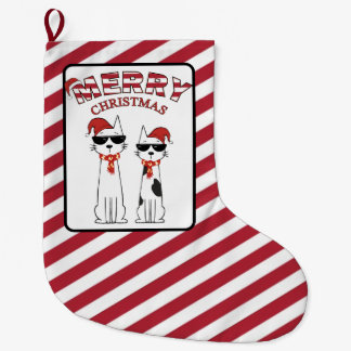 Grande Chaussette De Noël Chats cools rayés Joyeux Noël