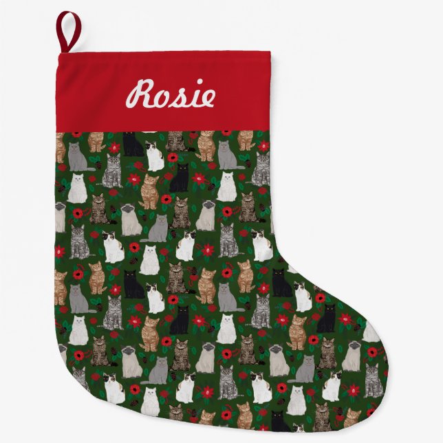 Grande Chaussette De Noël Chats floraux bas de noël (Devant)