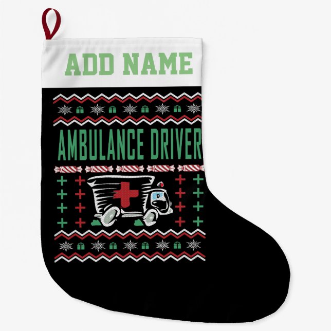 Grande Chaussette De Noël Chauffeur d'ambulance Vilain pull de Noël (Devant)