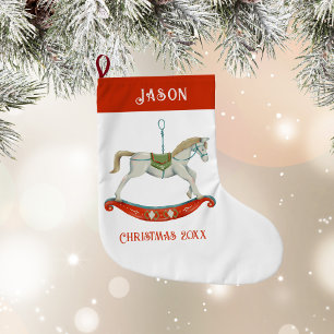 Grande Chaussette De Noël Cheval à Bascule de Noël avec nom