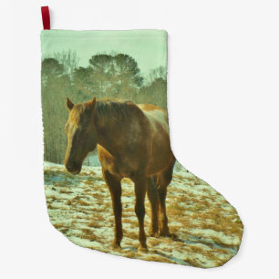 Grande Chaussette De Noël Cheval dans la neige