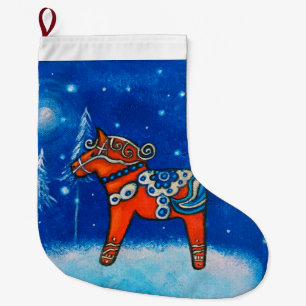 Grande Chaussette De Noël Cheval de Dala Suédois rouge Noël Stocker