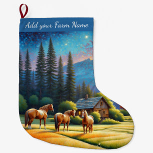 Grande Chaussette De Noël Chevaux à la ferme