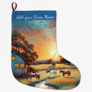 Grande Chaussette De Noël Chevaux à la ferme