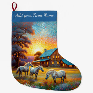 Grande Chaussette De Noël Chevaux à la ferme