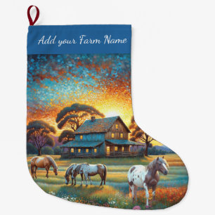 Grande Chaussette De Noël Chevaux à la ferme