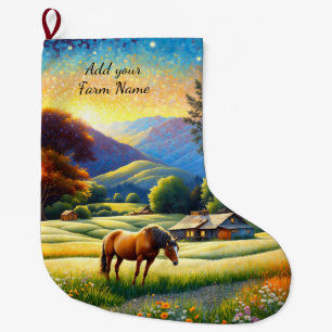 Grande Chaussette De Noël Chevaux à la ferme
