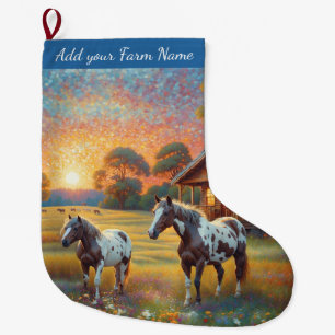 Grande Chaussette De Noël Chevaux à la ferme
