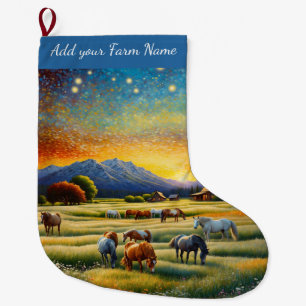 Grande Chaussette De Noël Chevaux à la ferme