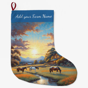 Grande Chaussette De Noël Chevaux à la ferme