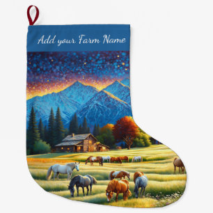 Grande Chaussette De Noël Chevaux à la ferme
