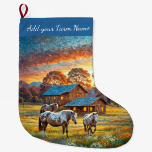 Grande Chaussette De Noël Chevaux à la ferme