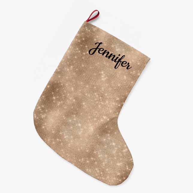 Grande Chaussette De Noël Chic Champagne Gold Sparkle Glitz (Devant (Accrochage))