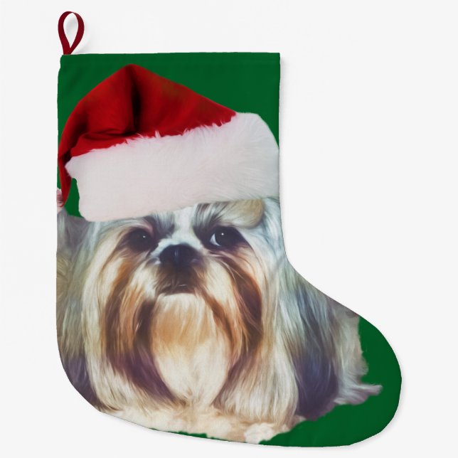 Grande Chaussette De Noël Chien Brindle et blanc de Shih Tzu (Devant)
