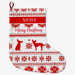 Grande Chaussette De Noël Chien Chihuahua Nordique Rouge Noël