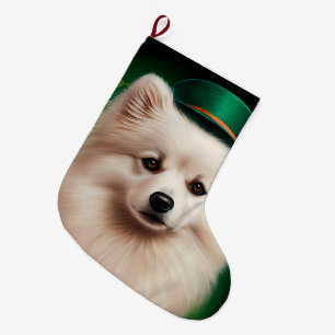 Grande Chaussette De Noël Chien Eskimo américain en Robe du Jour de la Saint