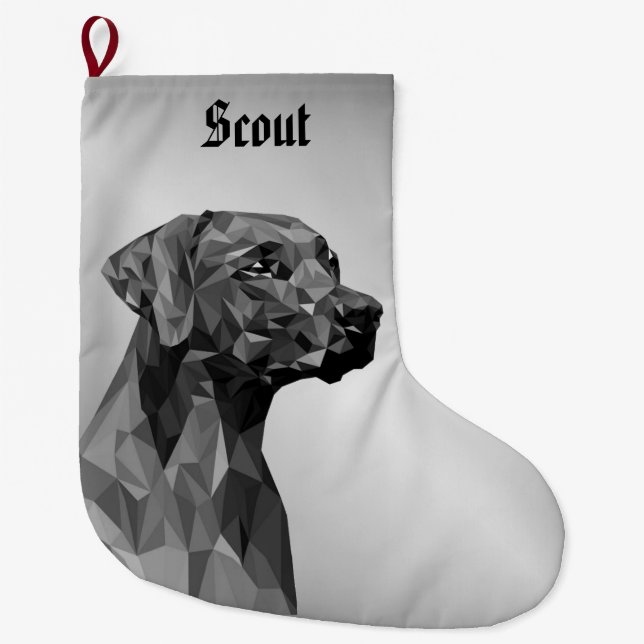Grande Chaussette De Noël Chien géométrique gris (Devant)