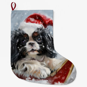 Grande Chaussette De Noël Chien Japonais Chin Noël Fête