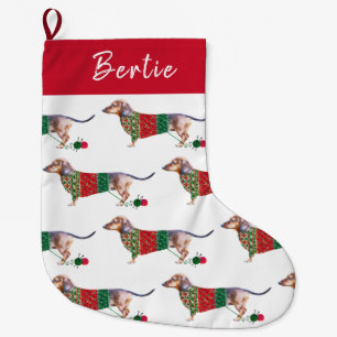 Grande Chaussette De Noël Chien mignon Dachshund dans un pare-chocs de Noël