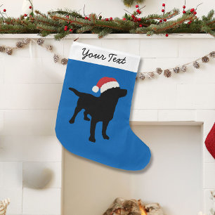 Grande Chaussette De Noël Chien noir de laboratoire avec le casquette de