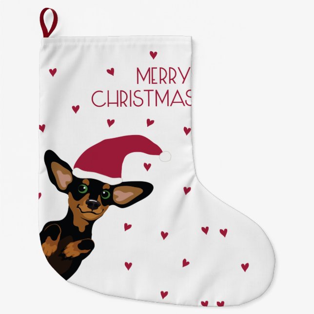 Grande Chaussette De Noël Chiot Supercute de teckel avec le casquette de (Devant)