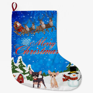 Grande Chaussette De Noël Chiwawa de Joyeux Noël avec Père Noël